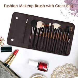 ZOREYA Makeup Brush Set ,15pcs Unique Walnut Makeup Brushes with Nobility,Professional Premium Synthetic Foundation Powder Concealers Eye Shadows Makeup brushes Set with Perfect Vegan Leather Bag