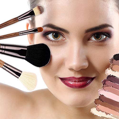 ZOREYA Makeup Brush Set ,15pcs Unique Walnut Makeup Brushes with Nobility,Professional Premium Synthetic Foundation Powder Concealers Eye Shadows Makeup brushes Set with Perfect Vegan Leather Bag