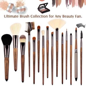 ZOREYA Makeup Brush Set ,15pcs Unique Walnut Makeup Brushes with Nobility,Professional Premium Synthetic Foundation Powder Concealers Eye Shadows Makeup brushes Set with Perfect Vegan Leather Bag