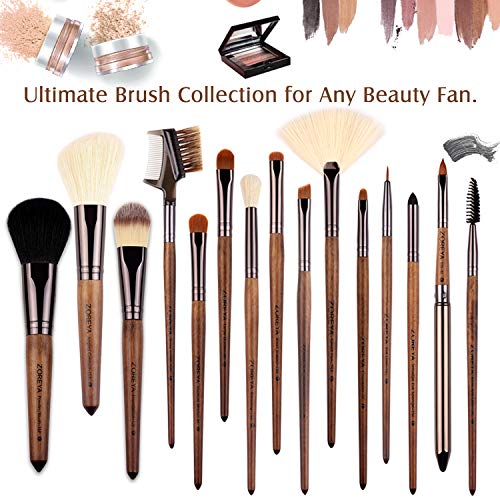 ZOREYA Makeup Brush Set ,15pcs Unique Walnut Makeup Brushes with Nobility,Professional Premium Synthetic Foundation Powder Concealers Eye Shadows Makeup brushes Set with Perfect Vegan Leather Bag