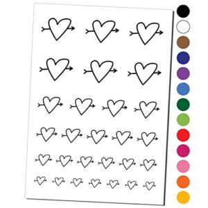heart outline with arrow temporary tattoo water resistant fake body art set collection – black (one sheet)