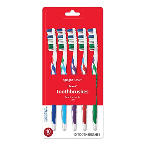 Amazon Basics Clean Plus Toothbrushes, Soft, Full, 10 Count, 1 Pack (Previously Solimo)