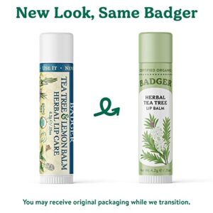 Badger - Herbal Lip Balm, Tea Tree & Lemon, Certified Organic Lip Balm, Fair Trade, Herbal Lip Care, 0.15 oz (4 Pack)