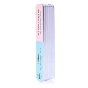 Iridesi 4 Way Finger Nail File and Buffer, Emery Boards For Natural Nails, 4 Fingernail Files in 1, Professional Filer Board and Shiners, 7 Inches Long, Salon Supplies Buffers Shine Kit, 12 Pack