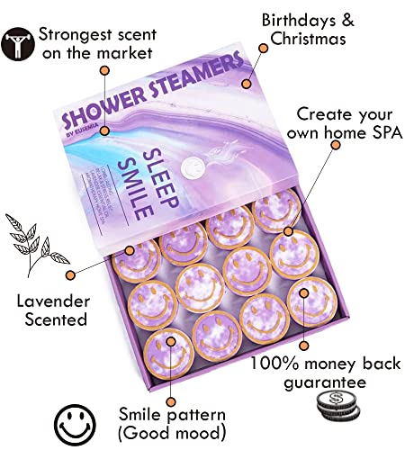 EUSEMIA Shower Steamers Aromatherapy Gifts for Women 12 Pcs Lavender Essential Oils Scented Shower Bath Steamer Body Restore Shower Steamers Tablets for Stress Relief (1PACK)