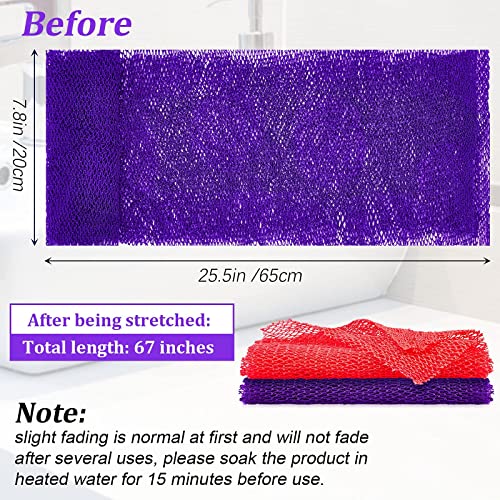 2 Pieces African Net Sponge Exfoliating Net African Body Scrubber Bath Rag Washcloth Towel Shower Body Back Scrubber Skin Smoother for Daily Use or Stocking Stuffer (Purple, Rose Pink)