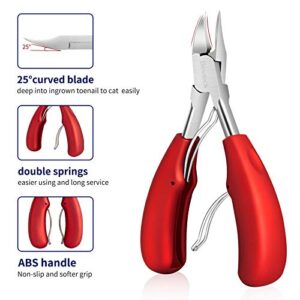 Nail Clippers for Thick Nails,Large Toenail Clippers for Ingrown Toenails or Thick Nails for Men,Women, Seniors,Adults. Professional Stainless Steel Toenail and Fingernail Clippers Set. (Red/Silver)