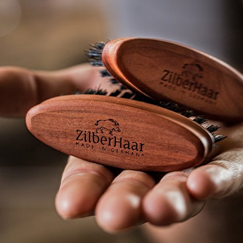 ZilberHaar Pocket Mustache and Beard Brush - Stiff Boar Bristles Small Brush - Perfect Beard Grooming Tool - Relieves beard itch - Short and Medium - Made In Germany