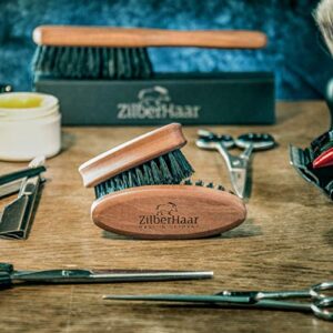 ZilberHaar Pocket Mustache and Beard Brush - Stiff Boar Bristles Small Brush - Perfect Beard Grooming Tool - Relieves beard itch - Short and Medium - Made In Germany