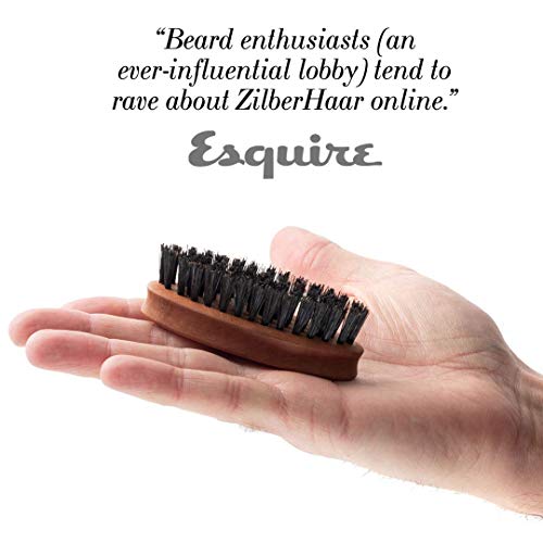 ZilberHaar Pocket Mustache and Beard Brush - Stiff Boar Bristles Small Brush - Perfect Beard Grooming Tool - Relieves beard itch - Short and Medium - Made In Germany