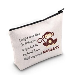 MNIGIU Funny Monkey Cosmetic Bag Monkey Lover Gift I'm Thinking About Monkeys Travel Zipper Pouch Toiletry Bag (think about monkey bag)