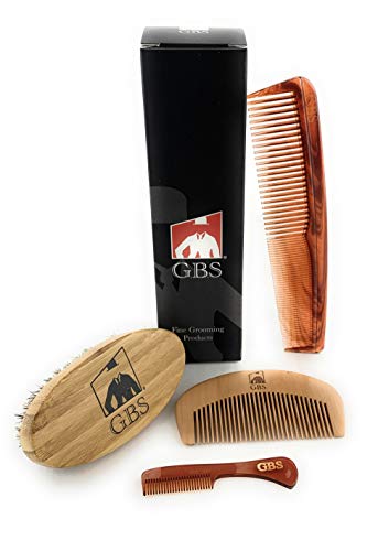 G.B.S Hair grooming Set Pack of 4 Combs Oval Beard Boar Bristle Brush, Bamboo All Fine Beard Comb, Tortoise Pocket Mustache Comb & Tortoise Men's Beard All Purpose Dressing Pairs