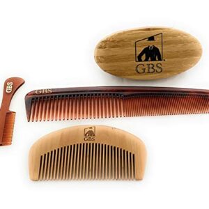 G.B.S Hair grooming Set Pack of 4 Combs Oval Beard Boar Bristle Brush, Bamboo All Fine Beard Comb, Tortoise Pocket Mustache Comb & Tortoise Men's Beard All Purpose Dressing Pairs