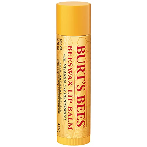 Burt's Bees 100% Natural Origin Moisturizing Lip Balm, Original Beeswax with Vitamin E & Peppermint Oil, 1 Tube