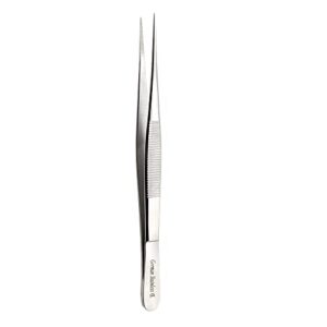 professional stainless steel tweezers 5.5″ with fine serrated precision straight tips for facial hair, splinter and ingrown hair removal used by women & men