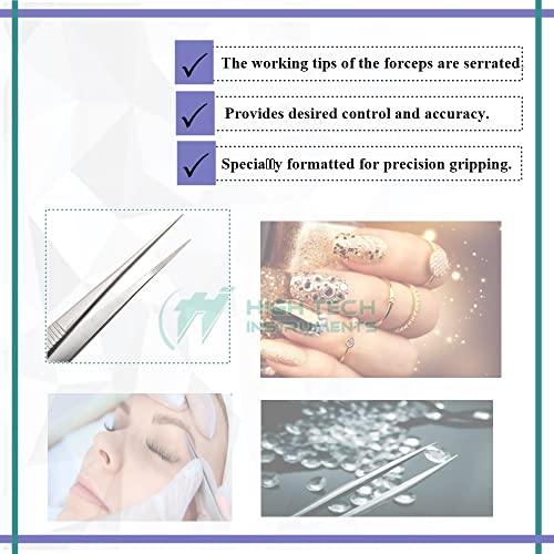 Professional Stainless Steel Tweezers 5.5" with Fine Serrated Precision Straight Tips for Facial Hair, Splinter and Ingrown Hair Removal Used by Women & Men