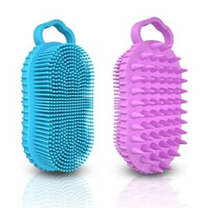 bathwe 2 pack silicone body scrubber, 2 in 1 shower and shampoo scalp massager brush for dry and wet, men women bath exfoliate accessory (large)
