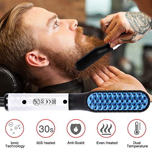 Beard Straightener for Men - Faster Heated Ionic Technology Beard Straightening Comb – Electric Portable Men’s Hair Styling Brush for Him Dad Husband