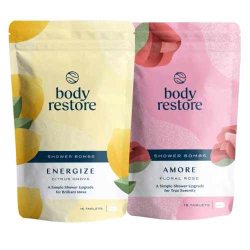 Body Restore Shower Steamers Aromatherapy (15 Packs x 2) - Gifts for Mom, Gifts for Women & Men, Shower Bath Bombs, Citrus Grove, Rose, Essential Oils, Stress Relief