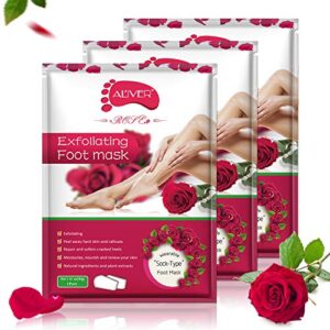 foot peel mask – (3 packs) peeling away calluses and dead skin cells – exfoliating foot mask, baby soft smooth touch feet-men women (rose )