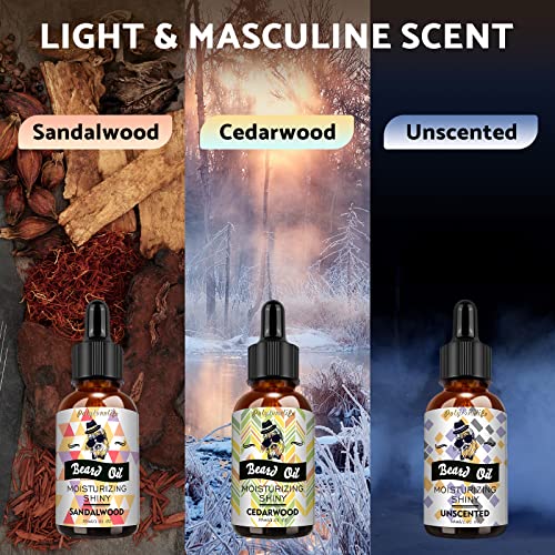 Polytonelife Beard Oil Set for Men, 3 Pack Natural Sandalwood, Unscented, Cedarwood Secnt, Ideal Gifts for Husband Boyfriend Dad