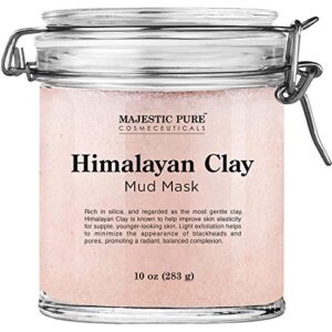 majestic pure himalayan clay mud mask for face and body exfoliating and facial acne fighting mask – reduces appearance of pores, 10 oz
