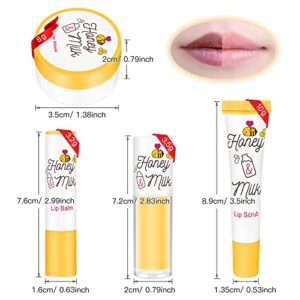 LSxia 4 Piece Honey Milk Lip Mask Lip Balm Lip Scrub Lip Oil Lip Care Kit, Moisturizing & Nourishing Dry and Cracked Lips, Overnight Sleeping Lip Exfoliator Lip Moisturizer Lip Repair Holiday Gift Set