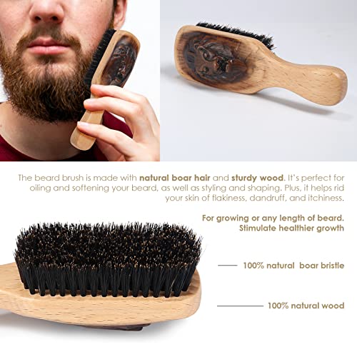 Beard Brush，BESTOOL Boar Bristle Beard Brush Comb Set for Men Wooden Beard Brush Grooming Kit for Growth, Styling, Smoothing, Makes a Great Gift for Him