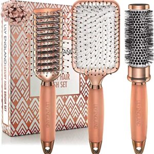 Hair Brush Set - Luxury Hairbrushes for Detangling, Blow Drying, Straightening - Suitable for All Hair Types by Lily England (Rose Gold)