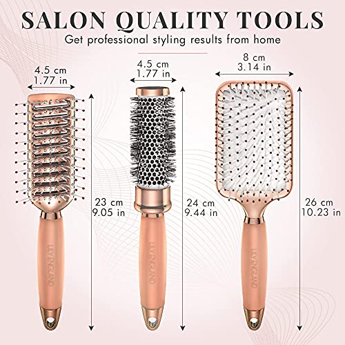 Hair Brush Set - Luxury Hairbrushes for Detangling, Blow Drying, Straightening - Suitable for All Hair Types by Lily England (Rose Gold)