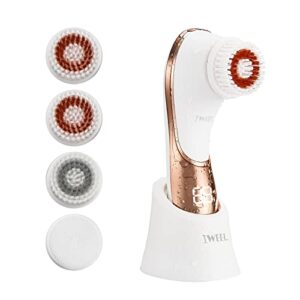 facial cleansing brush, electric face brush scrubber rechargeable facial exfoliator ipx-7 waterproof spin cleanser rotating spa machine for exfoliating, massaging and deep cleansing with 4 brush heads