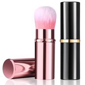 2 pieces retractable kabuki makeup brushes blush powder brush small travel makeup brushes with cover makeup tool for loose powder cream or liquid cosmetics (black, pink)