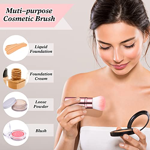 2 Pieces Retractable Kabuki Makeup Brushes Blush Powder Brush Small Travel Makeup Brushes with Cover Makeup Tool for Loose Powder Cream or Liquid Cosmetics (Black, Pink)