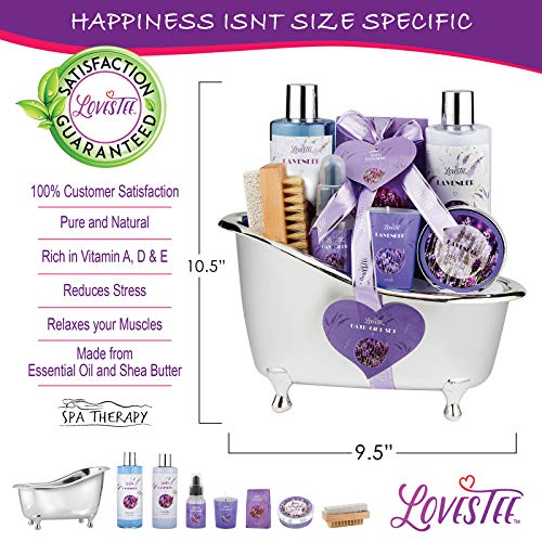 Relaxing Lavender Spa Bath Gift Baskets for Women-Girls, Christmas, Birthday, Bath and Body Set-Kit Includes Candle, Essential Oil, Body Scrub, Bath Salt, Body Lotion, Shower Gel and Body Scrub Brush