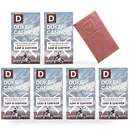 Duke Cannon Supply Co. Big Ass Brick of Soap Bar for Men Leaf + Leather (Amber & Woodsy Scent) Multi-Pack - Superior Grade, Extra Large, Masculine Scents, All Skin Types, Paraben-Free, 10 oz (6 Pack)