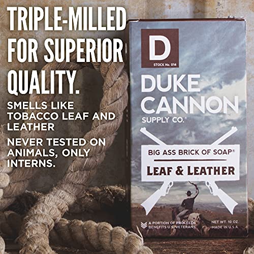 Duke Cannon Supply Co. Big Ass Brick of Soap Bar for Men Leaf + Leather (Amber & Woodsy Scent) Multi-Pack - Superior Grade, Extra Large, Masculine Scents, All Skin Types, Paraben-Free, 10 oz (6 Pack)