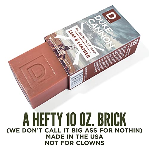 Duke Cannon Supply Co. Big Ass Brick of Soap Bar for Men Leaf + Leather (Amber & Woodsy Scent) Multi-Pack - Superior Grade, Extra Large, Masculine Scents, All Skin Types, Paraben-Free, 10 oz (6 Pack)