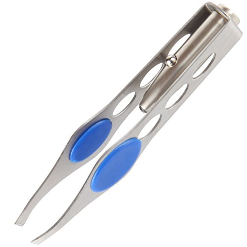 Trenton Gifts Stainless Steel Tweezers with LED Light for Precision Hair Removal (Set of 3)