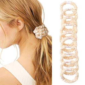hair ties silk satin scrunchies – small mini thin elestics ponytail holder hair bands skinny scrunchy for thick curl hair no crease hair ties soft accessories no hurt your hair for women and girls (beige)