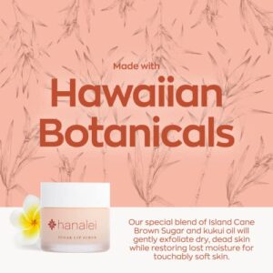 Vegan and Cruelty-Free Sugar Lip Scrub Exfoliator by Hanalei – Made with Hawaiian Cane Sugar, Kukui Oil, and Shea Butter to Exfoliate, Smooth, and Brighten Lips Made in the USA (22 g)