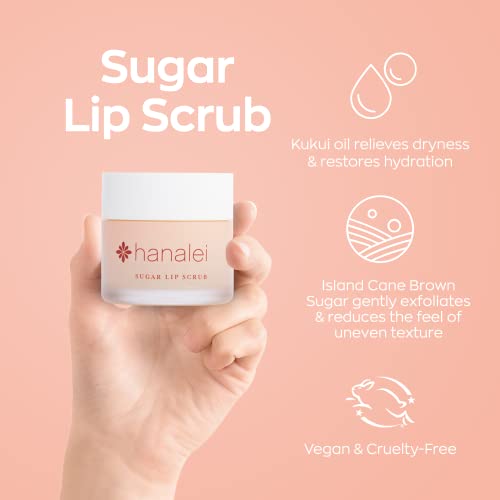 Vegan and Cruelty-Free Sugar Lip Scrub Exfoliator by Hanalei – Made with Hawaiian Cane Sugar, Kukui Oil, and Shea Butter to Exfoliate, Smooth, and Brighten Lips Made in the USA (22 g)