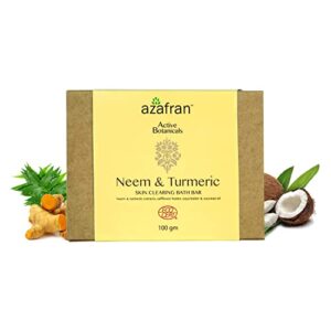 azafran neem & turmeric skin clearing bath bar, organic natural soap bar for oily, acne-prone & sensitive skin, handmade soap in india