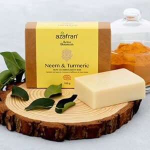 Azafran Neem & Turmeric Skin Clearing Bath Bar, Organic Natural Soap Bar for Oily, Acne-Prone & Sensitive Skin, Handmade Soap in India