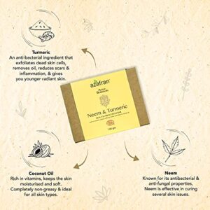 Azafran Neem & Turmeric Skin Clearing Bath Bar, Organic Natural Soap Bar for Oily, Acne-Prone & Sensitive Skin, Handmade Soap in India