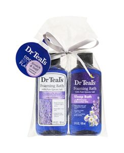 dr teal’s foaming bath holiday gift combo pack (6 fl oz total), soothe & sleep with lavender, and sleep bath with melatonin. treat your skin, your senses, and your stress.