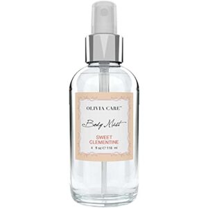 olivia care body mist spray made with natural sweet clementine fragrance scent – refreshing, soothing, cooling, moisturizing & hydrating – eliminate body odor with fresh floral aroma – 4 fl oz