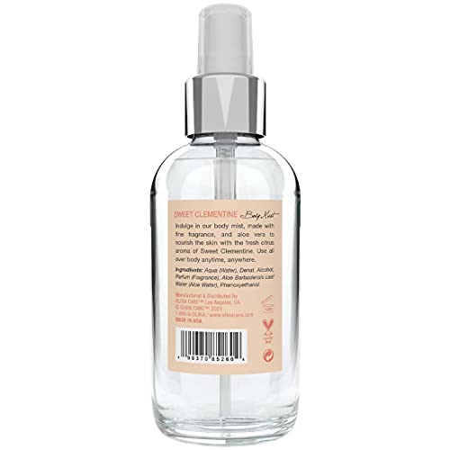 Olivia Care Body Mist Spray Made with Natural Sweet Clementine Fragrance Scent - Refreshing, Soothing, Cooling, Moisturizing & Hydrating - Eliminate Body Odor with Fresh Floral Aroma - 4 FL OZ