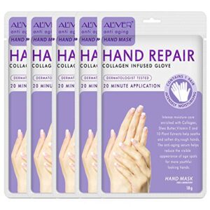 5 pairs hands moisturizing gloves – hand peel mask exfoliating gloves, hand repair glove for dry hands treatment, remove dead skin, cracked hands for women or men (lavender hand mask)
