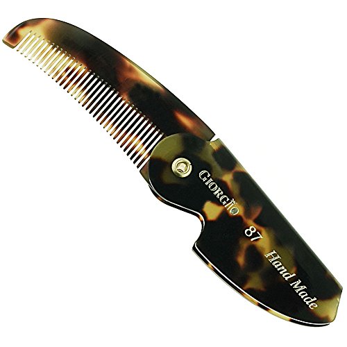 Giorgio G87 2.5 Inch Gentleman's Tokyo Folding Pocket Comb, Flexible Men's Hair, Beard and Mustache Pocket Comb. Hand-Made of quality Durable Cellulose Acetate + GBRD1 6 Inch Beard and Mustache Brush