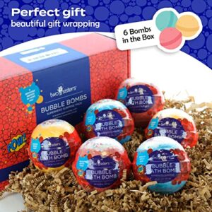 Two Sisters Bubble Bath Bombs Superhero Surprise Set for Kids | Super Hero Toys Inside | 6-Pack Set in a Gift Box | Safe for Sensitive Skin | Fizzy and Bubbly Bath Balls for Boys & Girls